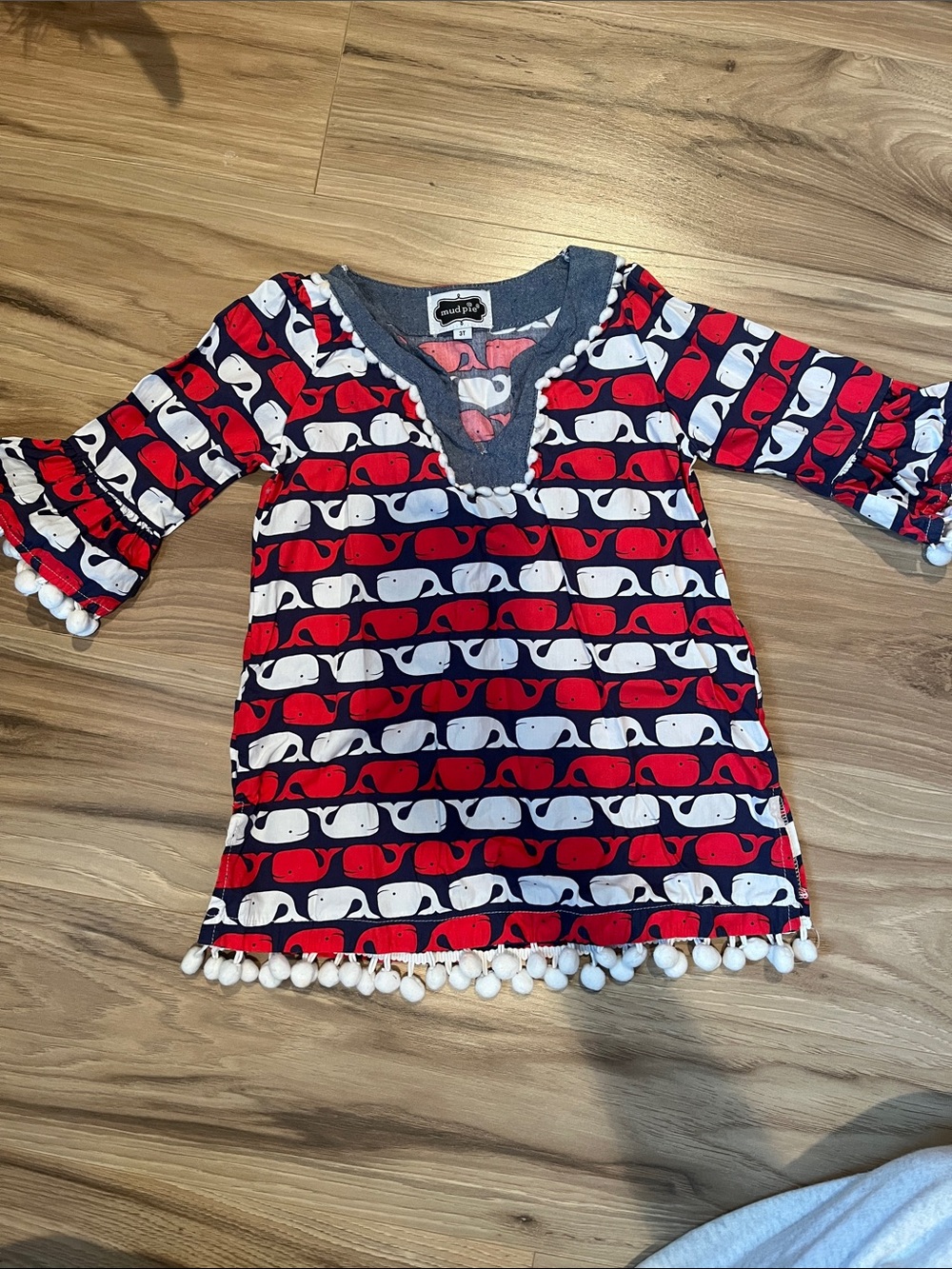 mud pie 3T toddler girls Red, White, blue Whale Print cover up